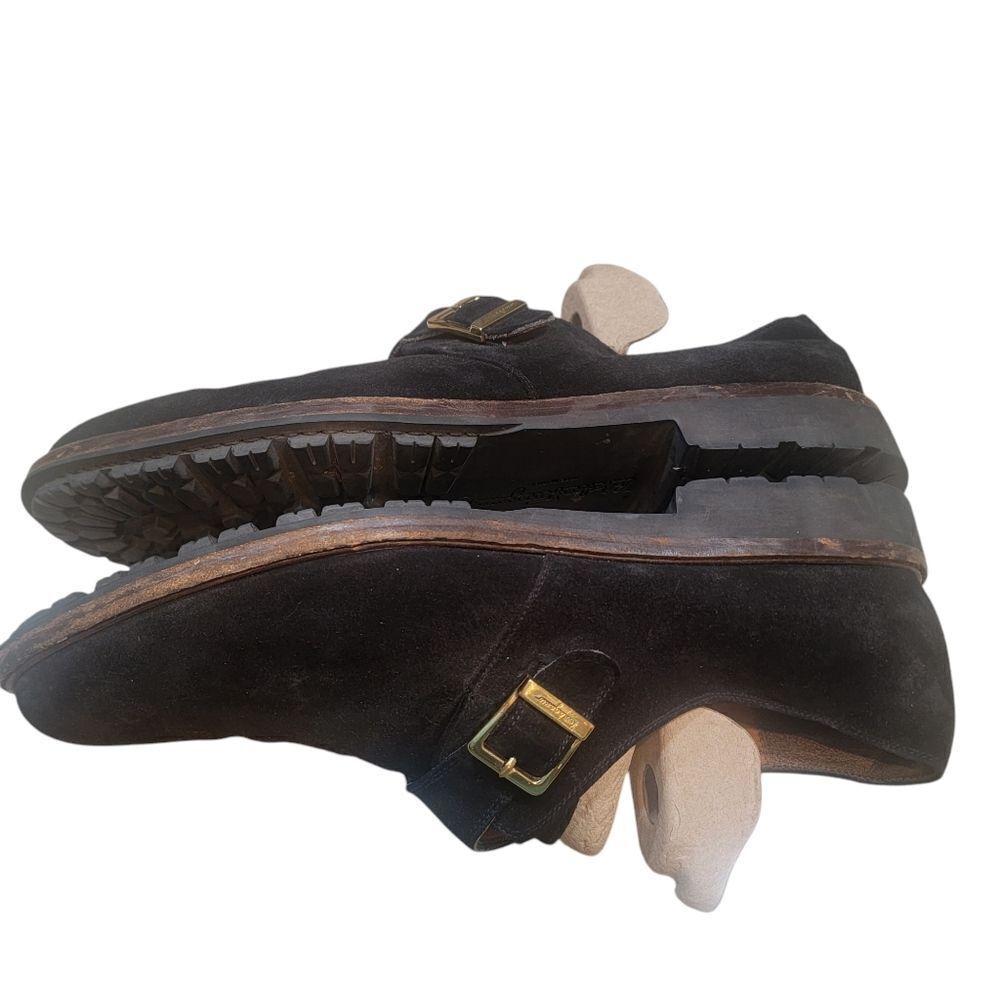 Salvatore Ferragamo Men's Black Suede Monk Strap Shoes. Size 11.5 C. - Picture 8 of 14